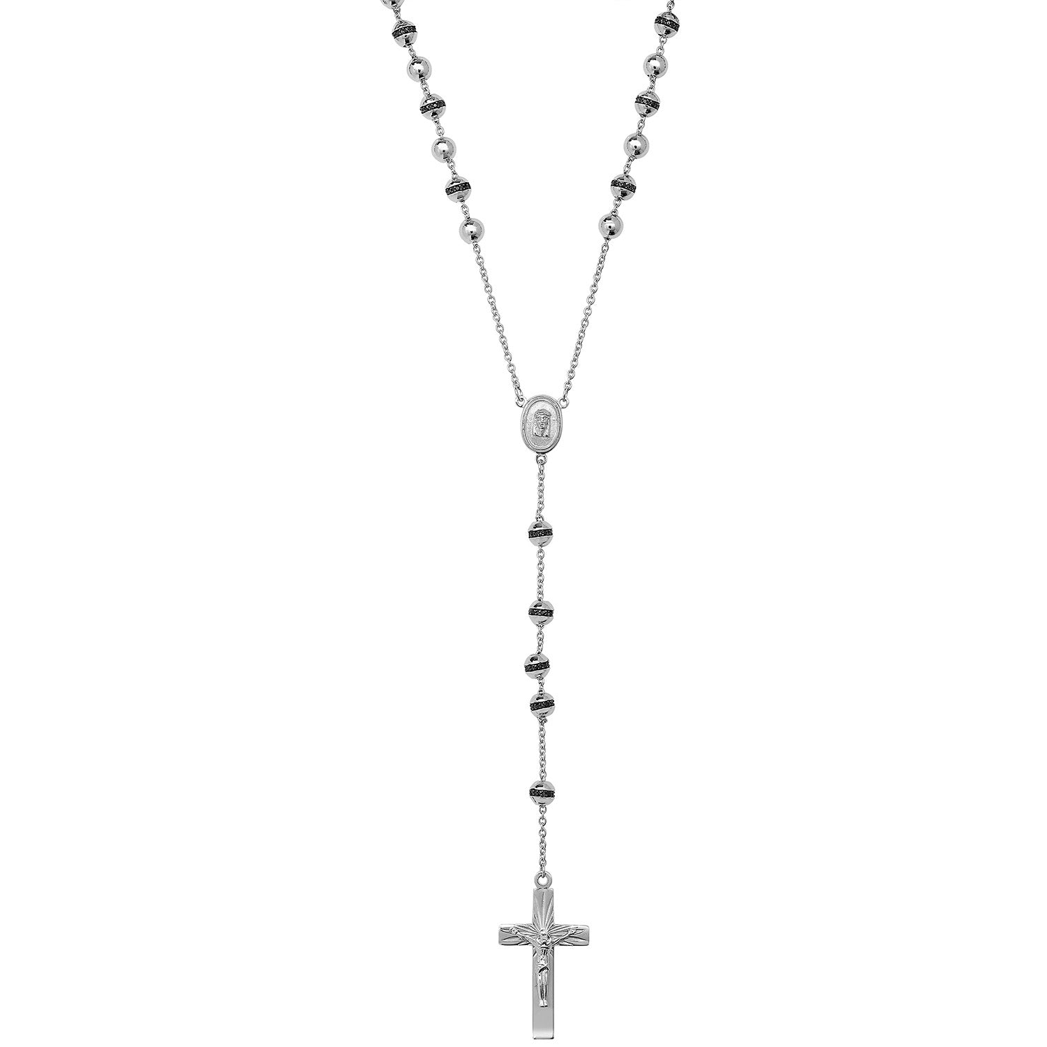 SILVER BLACK CZ ROSARY NECKLET