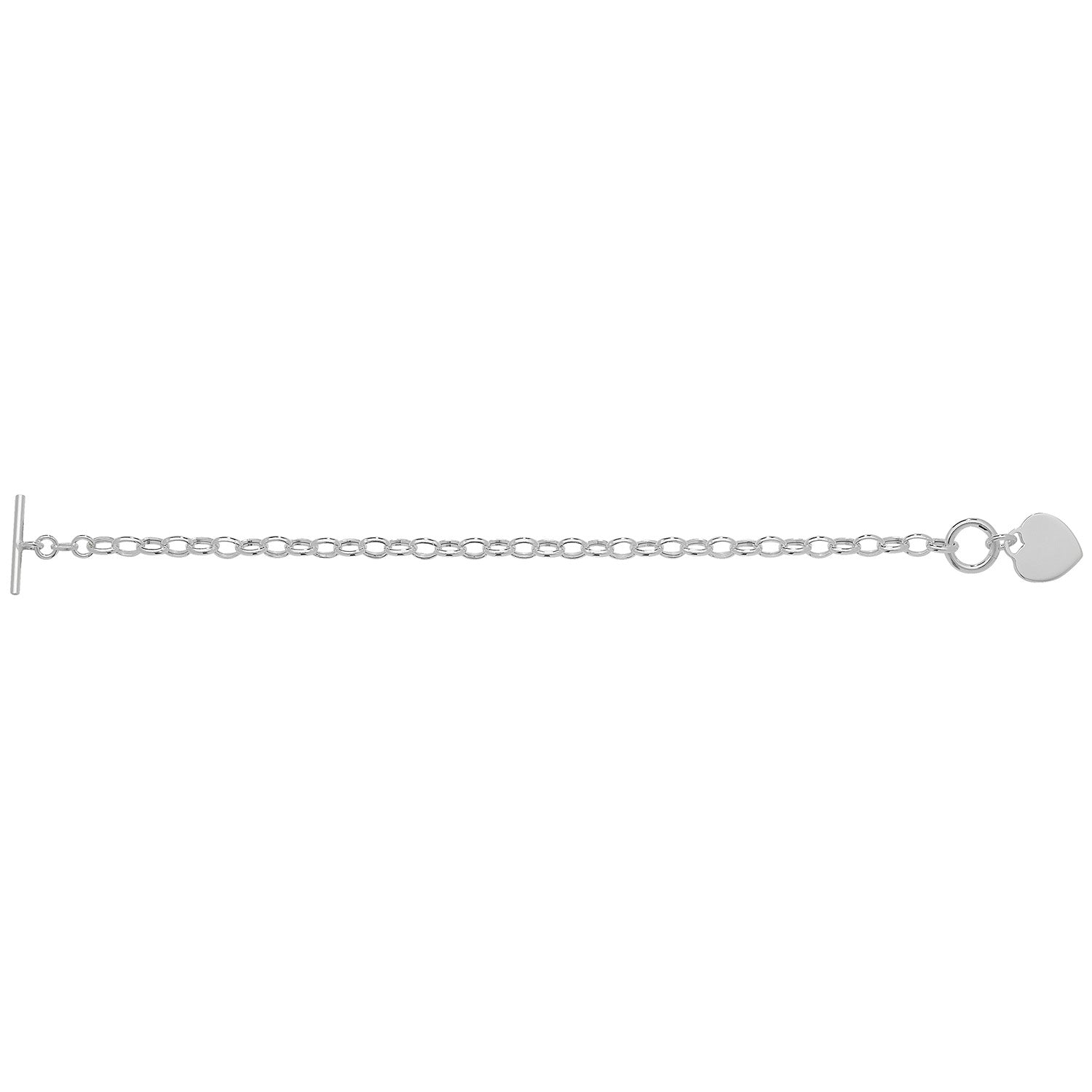 SILVER T-BAR HEART CHARM BRACELET