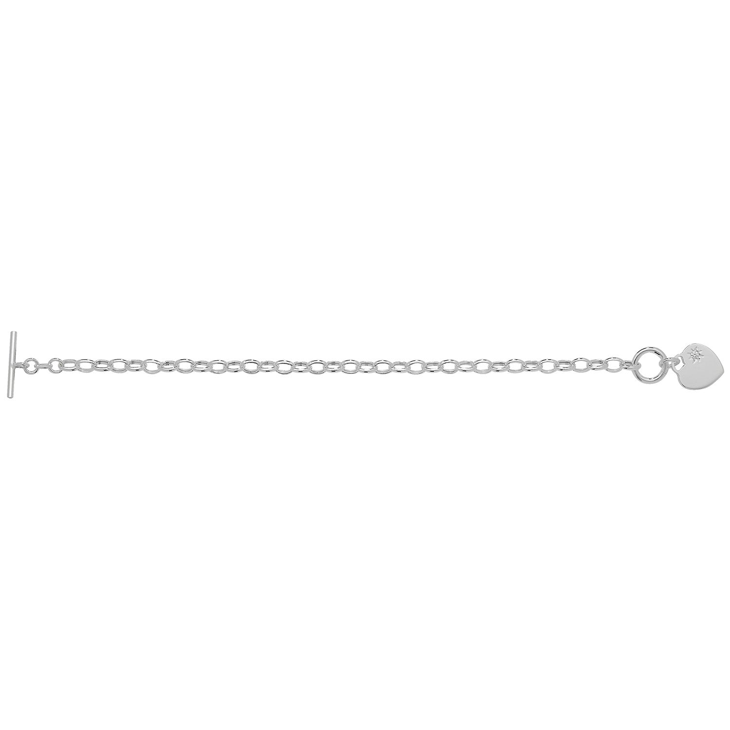 SILVER CZ T-BAR HEART CHARM BRACELET