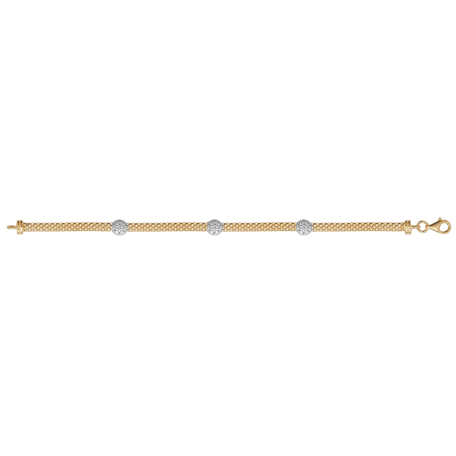 SILVER YELLOW GOLD PLATED TRIPLE CZ CLUSTER BRACELET