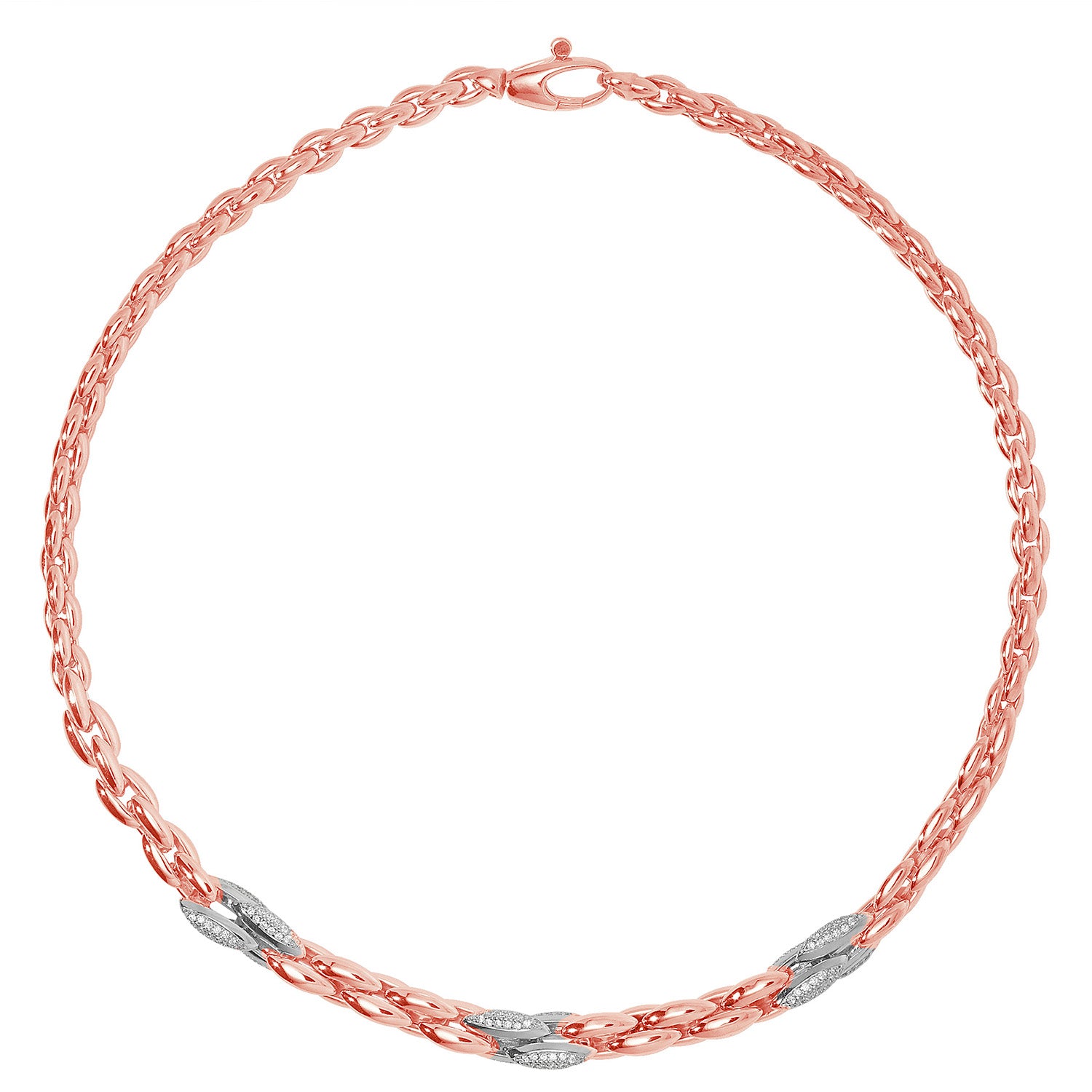 SILVER ROSE GOLD PLATED CZ OVAL LINKED NECKLET