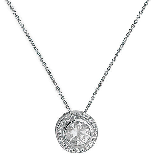 SILVER RHODIUM PLATED ROUND HALO CZ NECKLET