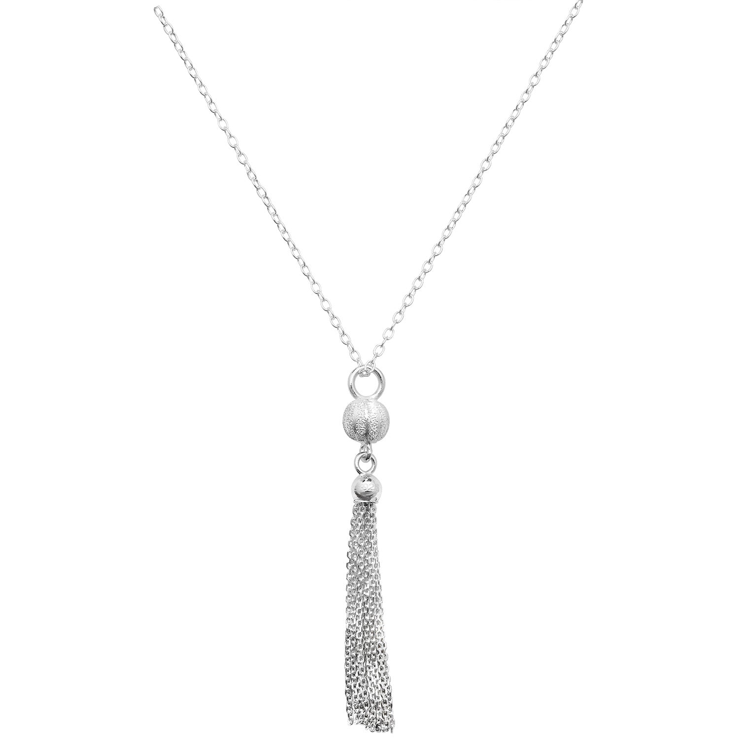 SILVER BEAD AND TASSEL NECKLET