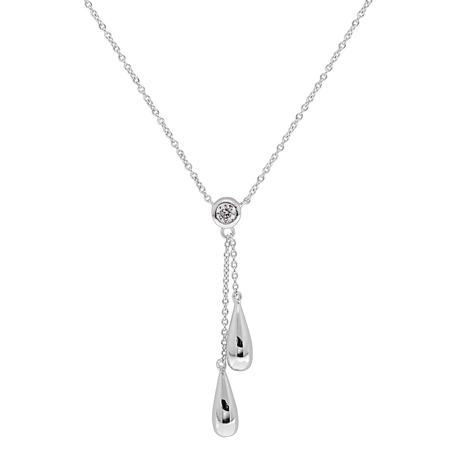 SILVER CZ BEZEL AND TEARDROP CHAIN NECKLET