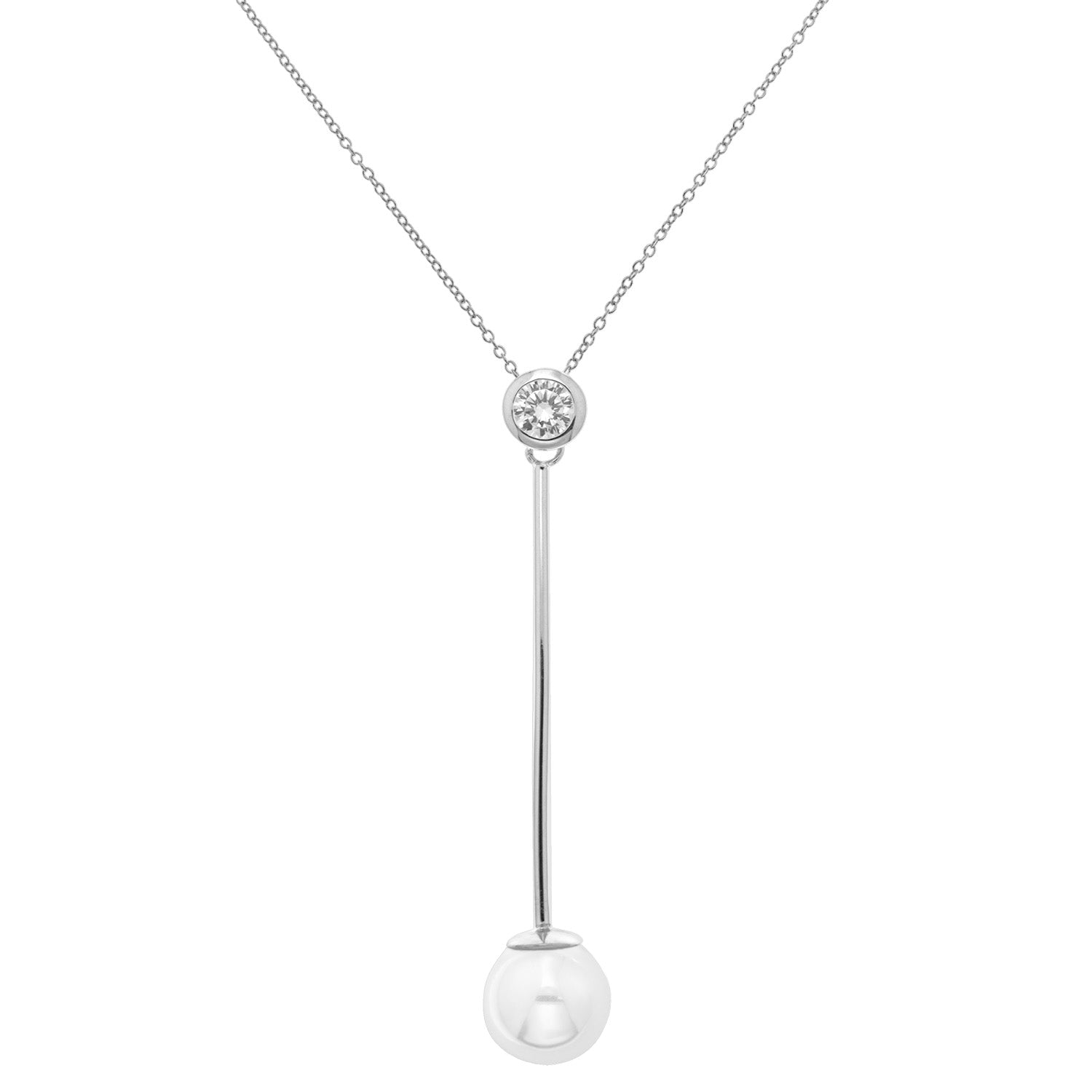 SILVER CZ BEZEL AND FRESHWATER PEARL DROP NECKLET