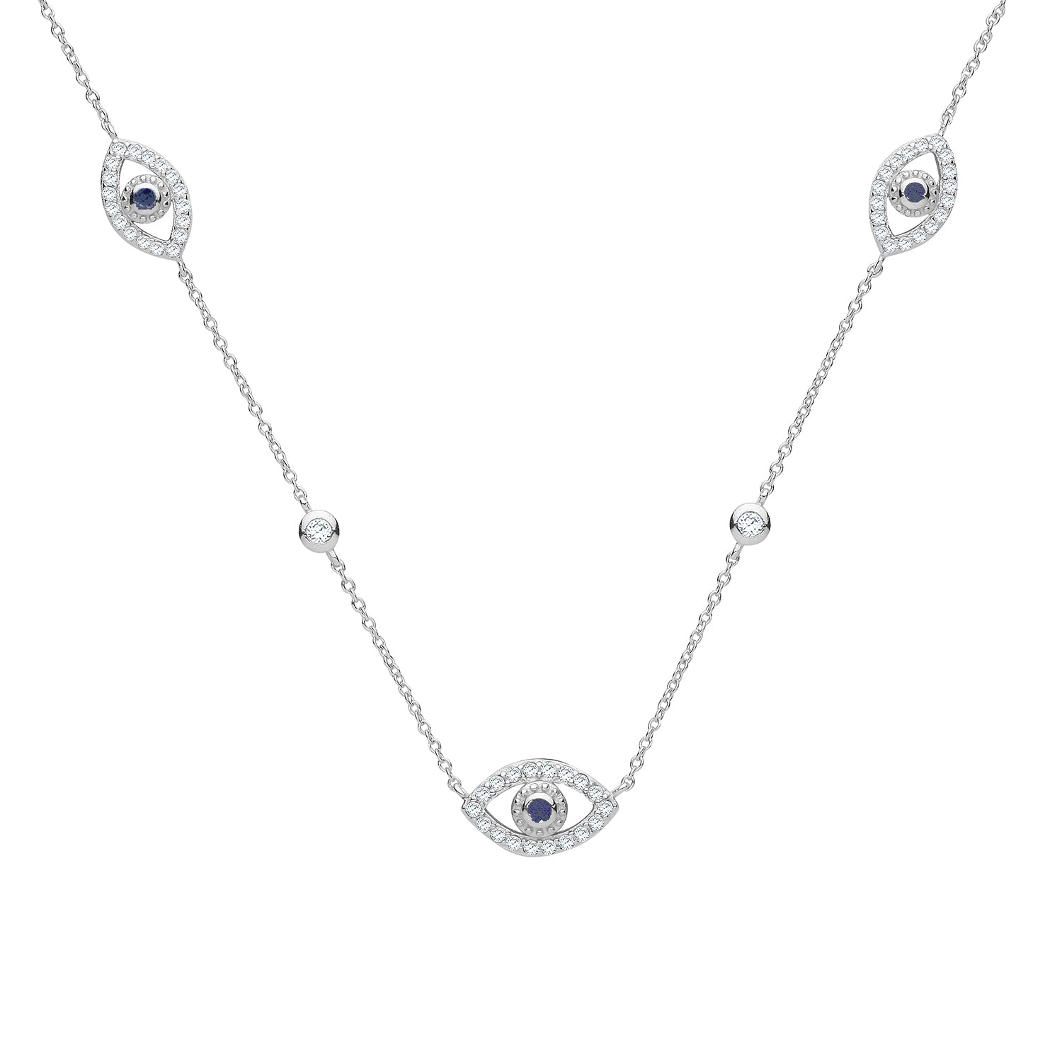 SILVER CZ BEZEL SET AND EVIL EYE NECKLET