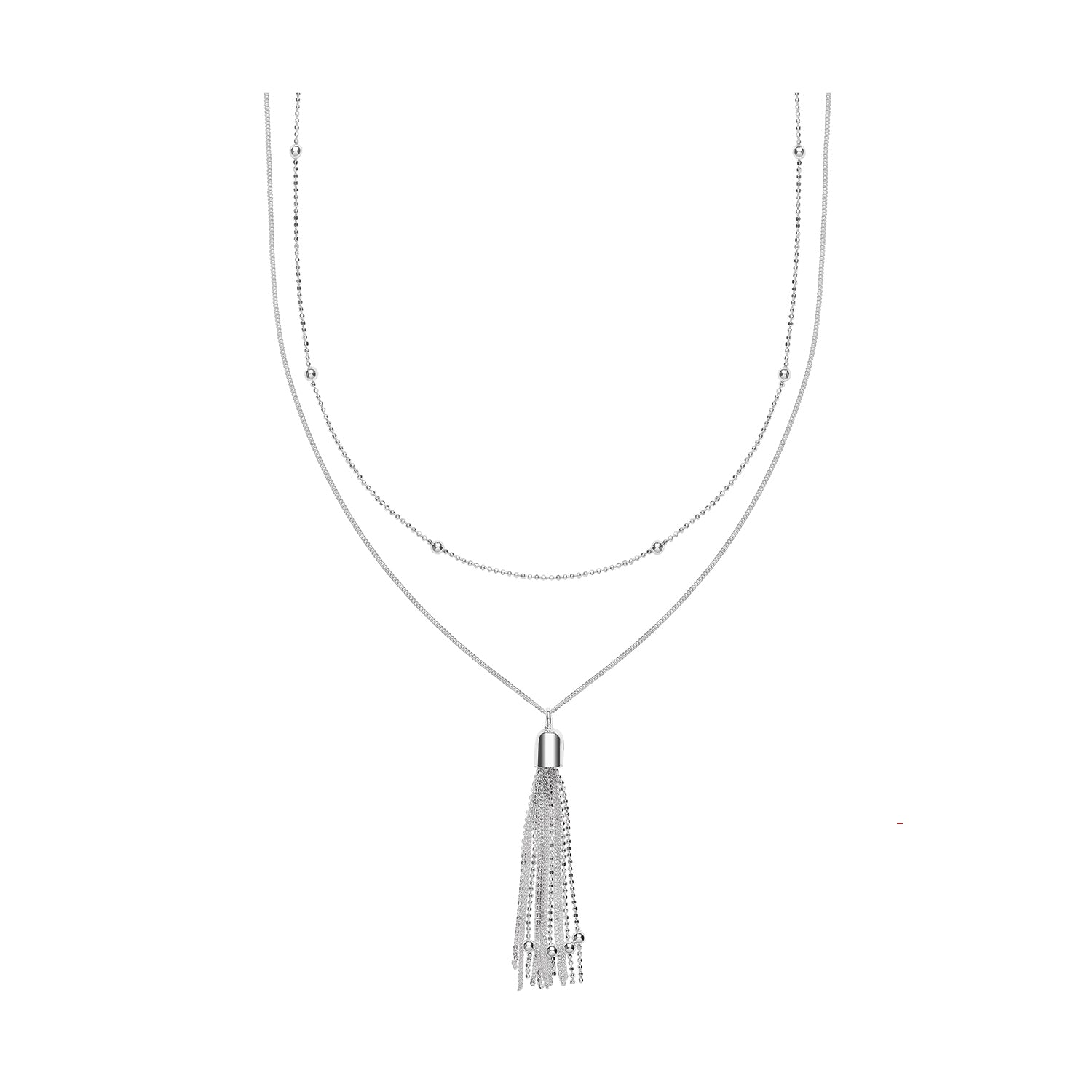 SILVER BEADED AND TASSEL DOUBLE CHAIN NECKLET