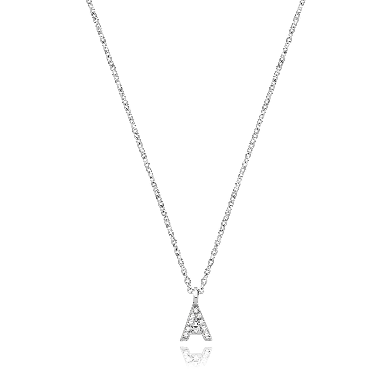 SILVER RHODIUM PLATED CZ INITIAL NECKLACE