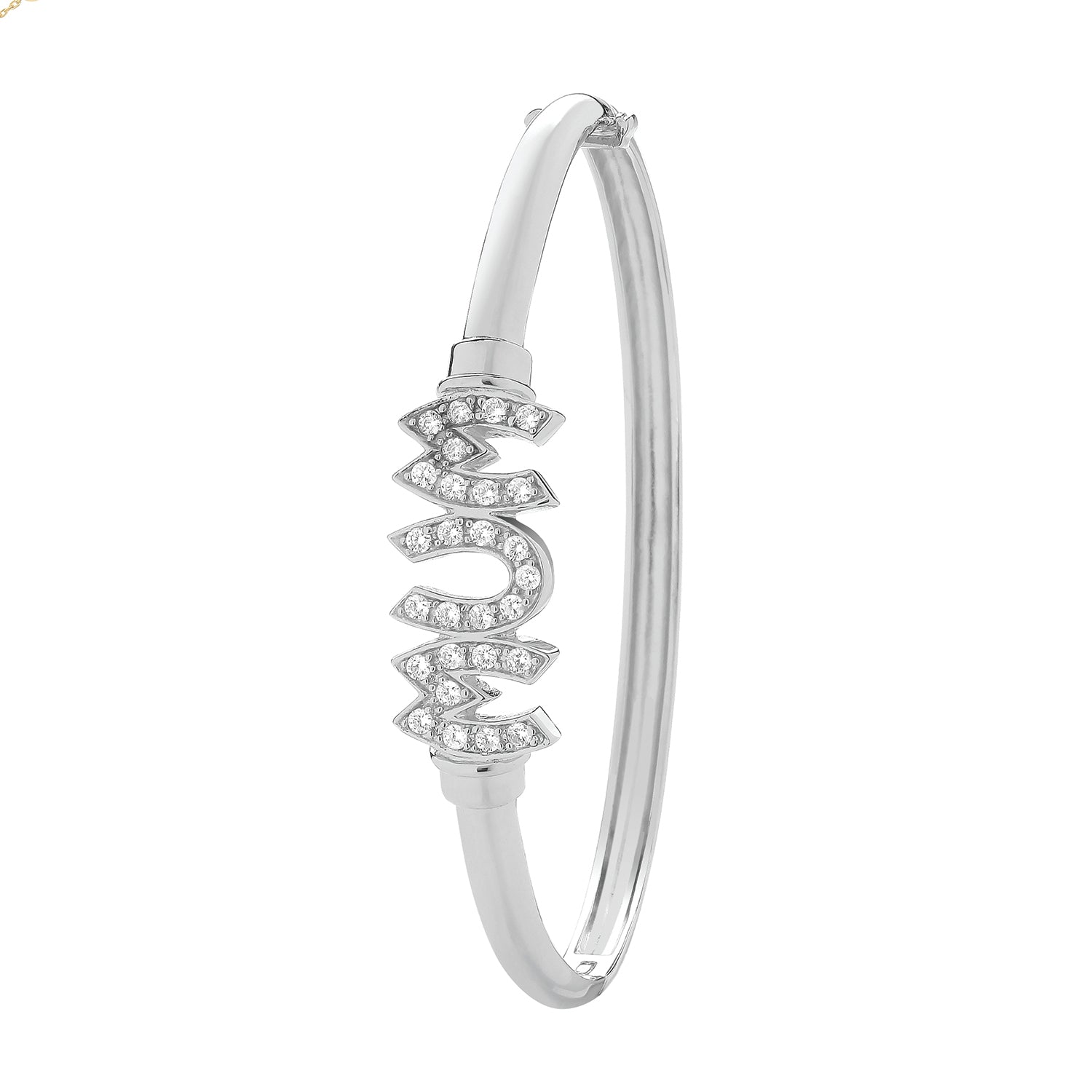 SILVER CZ MUM HINGED BANGLE