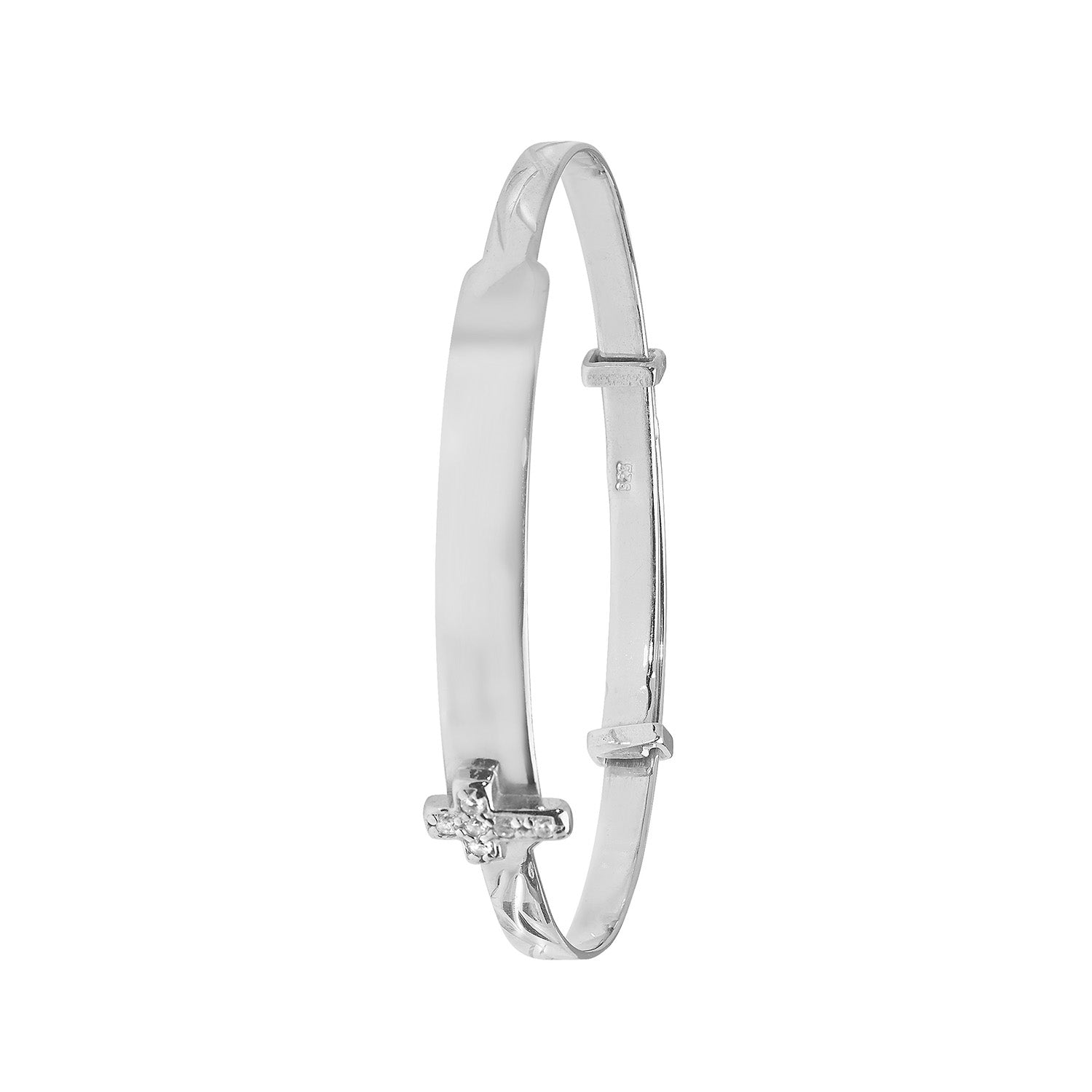 SILVER BABIES' CZ CROSS ID BANGLE