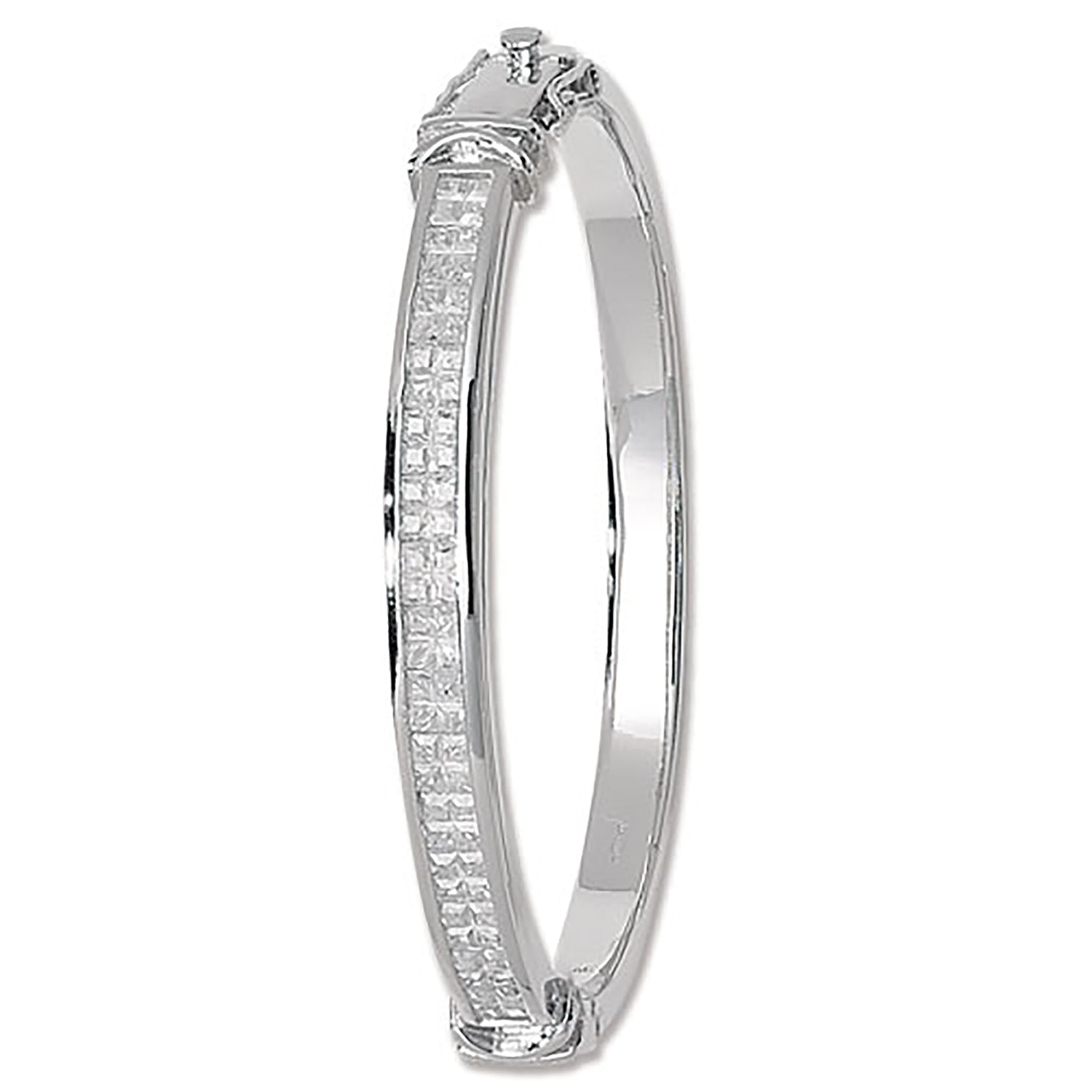 SILVER CZ 2 ROW HINGED OVAL BANGLE