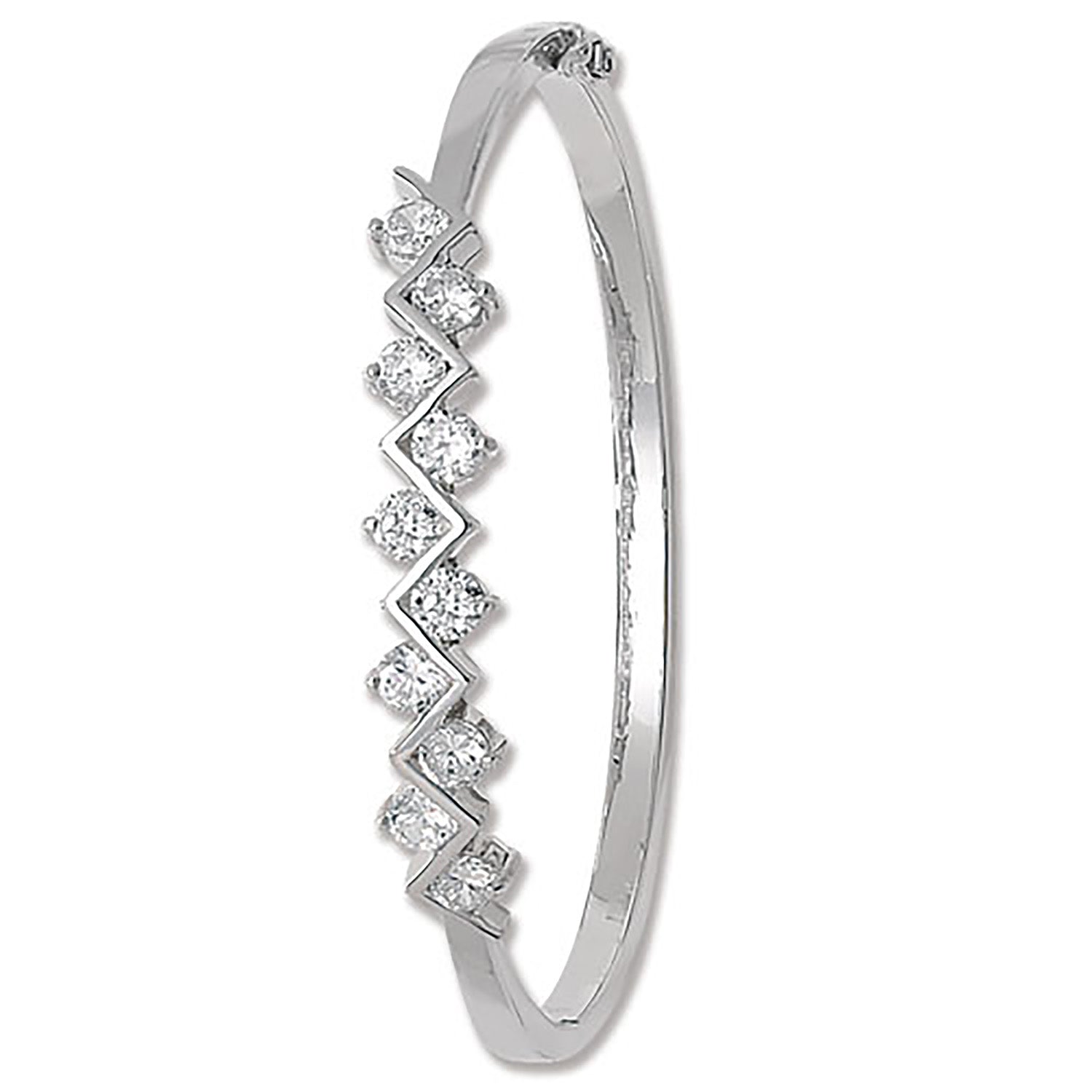 SILVER CZ ZIGZAG HINGED OVAL BANGLE