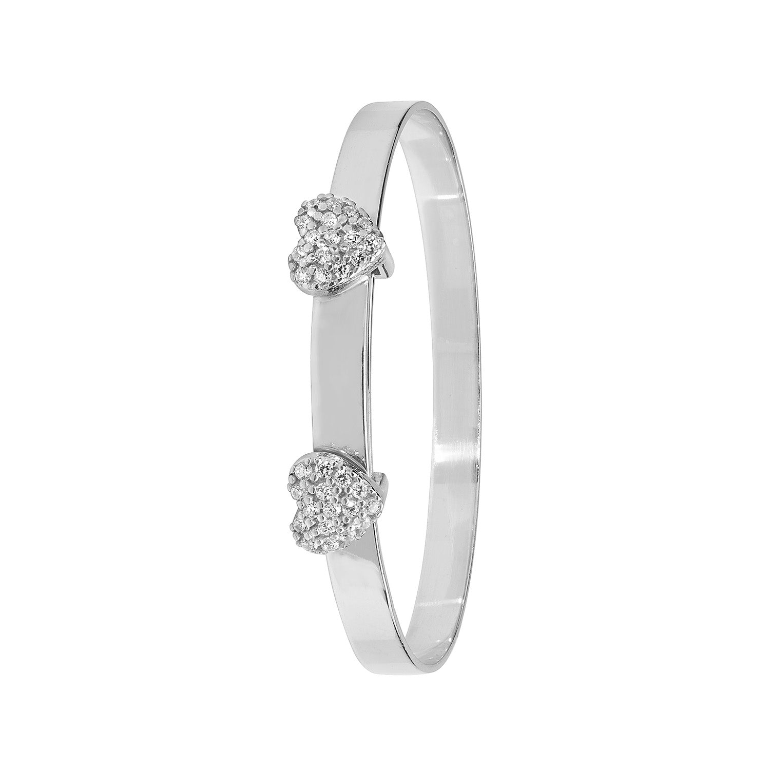 SILVER BABIES' CZ DOUBLE HEART EXPANDABLE BANGLE