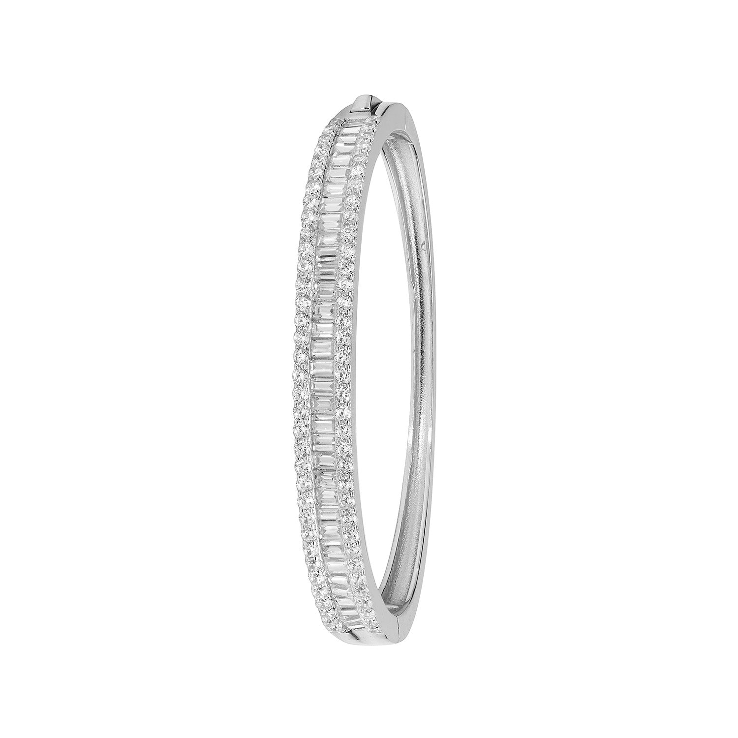 SILVER BABIES' CZ 3 ROW HINGED BANGLE