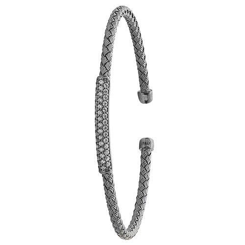 SILVER CZ RHODIUM PLATED PLAITED BANGLE