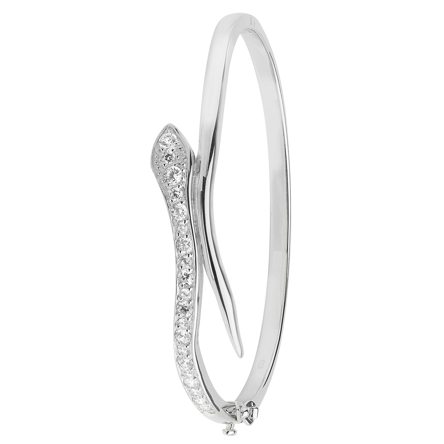 SILVER CZ HINGED CROSSOVER SNAKE OVAL BANGLE