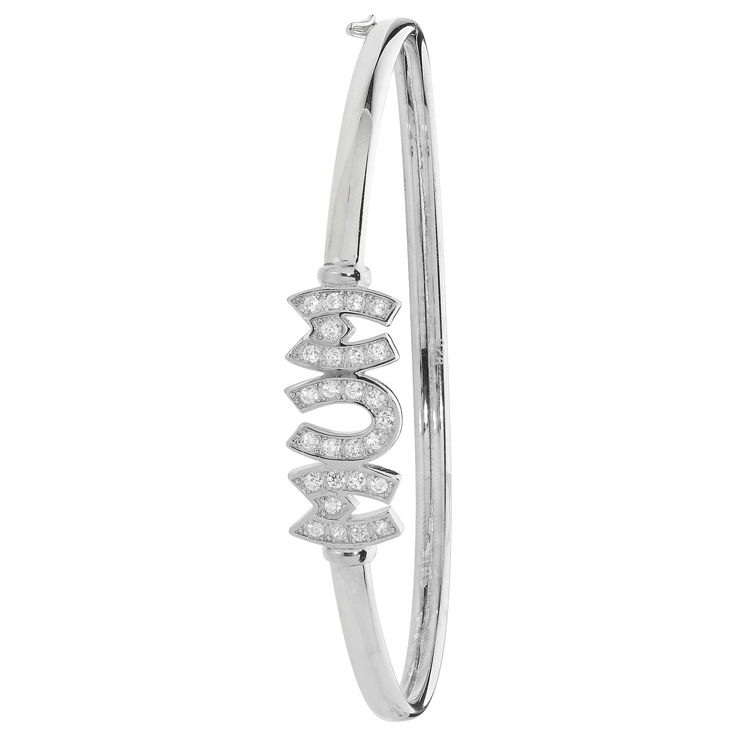 SILVER CZ MUM HINGED BANGLE