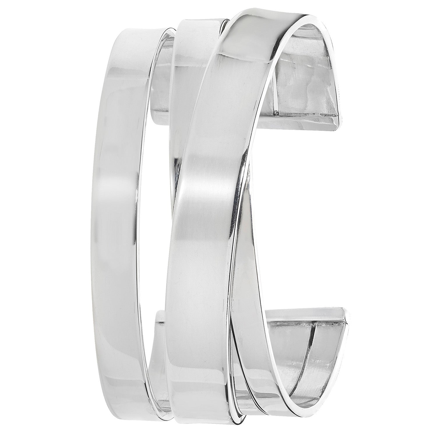 SILVER CROSSOVER CHUNKY OVAL CUFF BANGLE