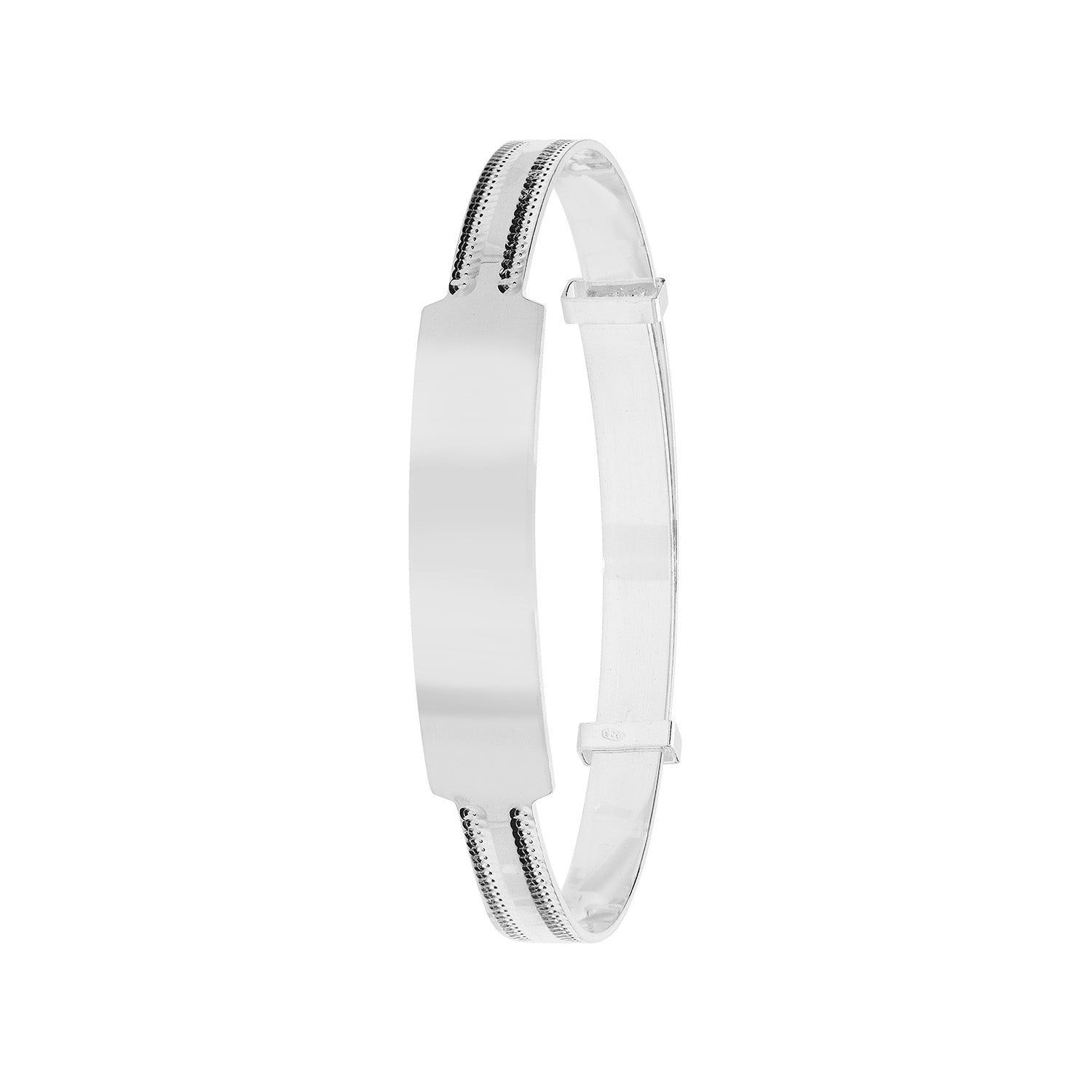 SILVER BABIES' MILLGRAIN EDGES EXPANDABLE ID BANGLE