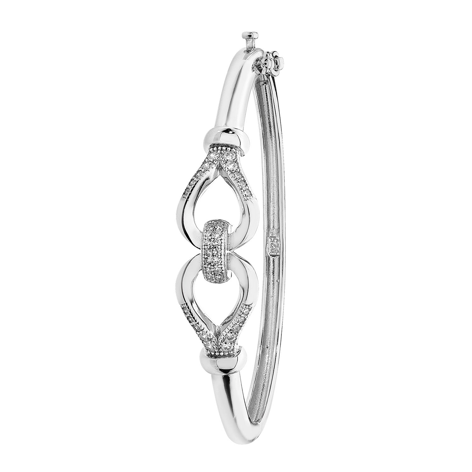 SILVER BOW KNOT CZ HINGED BANGLE