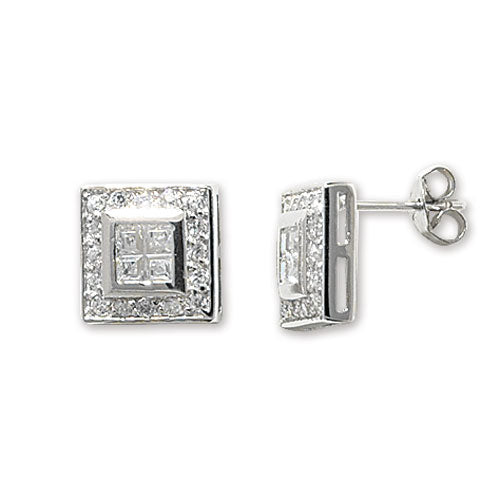 SILVER SQUARE CZ STUD EARRINGS