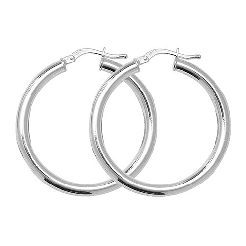 SILVER 25MM PLAIN HOOP EARRINGS