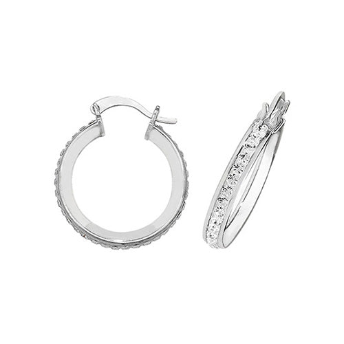 SILVER 15MM CRYSTAL HOOP EARRINGS