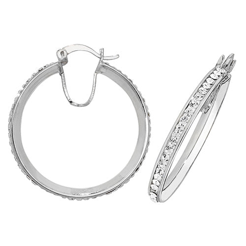 SILVER 25MM CRYSTAL HOOP EARRINGS