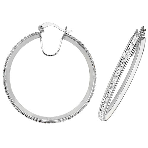 SILVER 30MM CRYSTAL HOOP EARRINGS