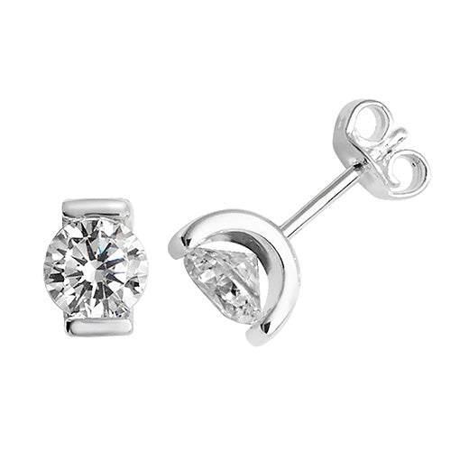 SILVER ROUND CZ STUD EARRINGS