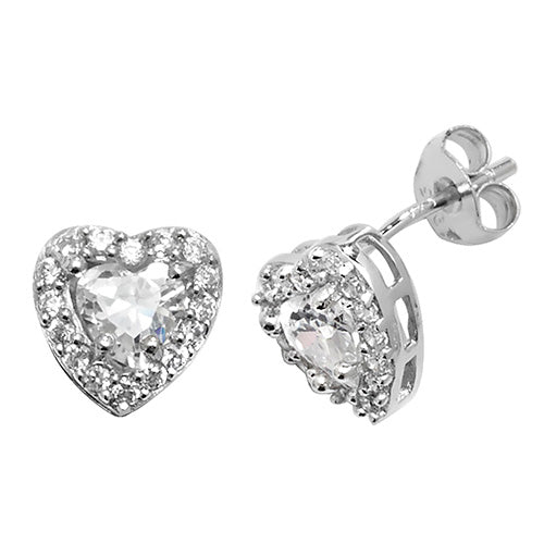 SILVER HEART CZ STUD EARRINGS