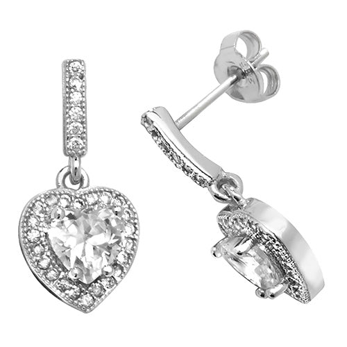 SILVER HEART CZ STUD EARRINGS