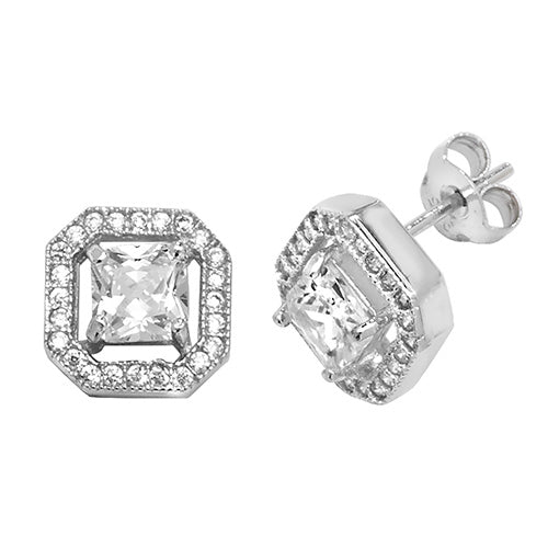 SILVER SQUARE CZ STUD EARRINGS