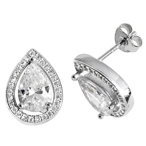 SILVER PEAR SHAPED CZ STUD EARRINGS