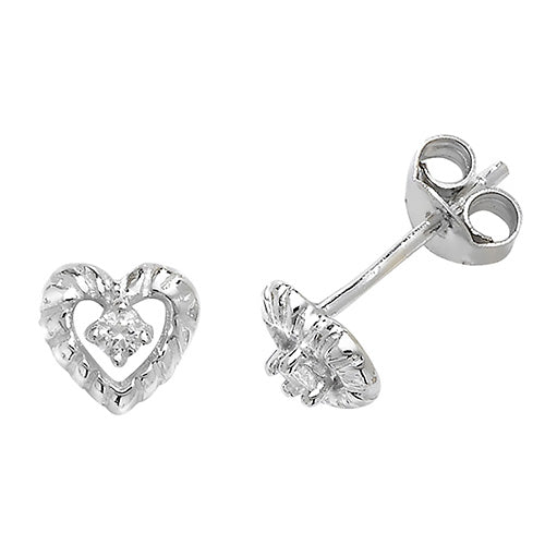 SILVER HEART CZ STUD EARRINGS