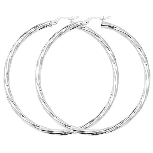 SILVER 50MM TWISTED HOOP EARRINGS