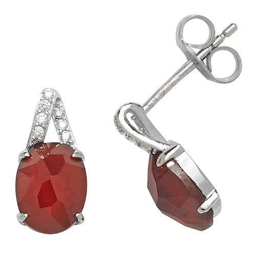 SILVER GARNET CZ STUD EARRINGS