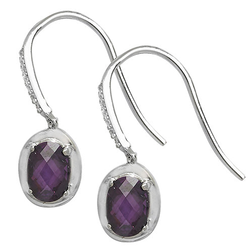 SILVER AMETHYST FISH HOOK EARRINGS