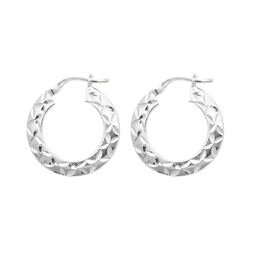 SILVER 15MM DIA CUT HOOP EARRINGS