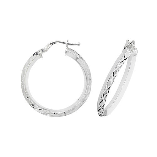 SILVER 20MM DIA CUT HOOP EARRINGS