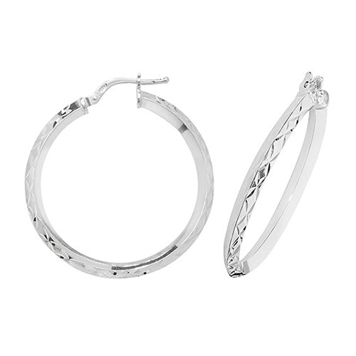 SILVER 25MM DIA CUT HOOP EARRINGS