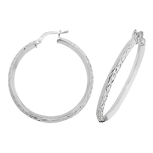 SILVER 30MM DIA CUT HOOP EARRINGS