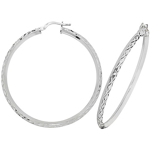 SILVER 40MM DIA CUT HOOP EARRINGS