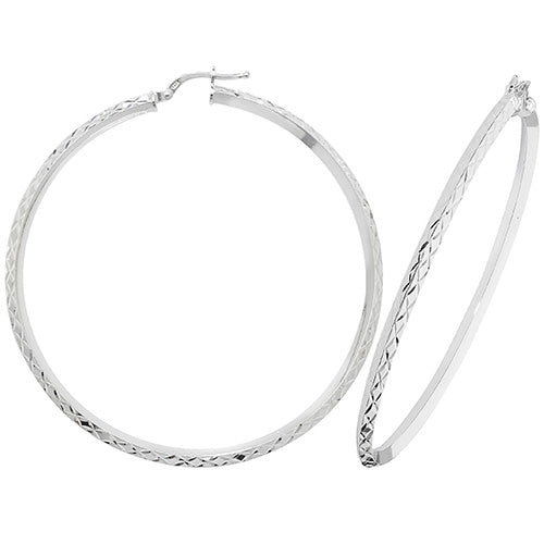 SILVER 50MM DIA CUT HOOP EARRINGS