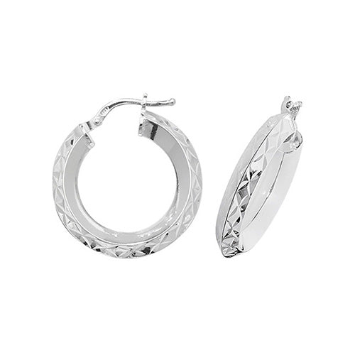 SILVER 15MM DIA CUT HOOP EARRINGS