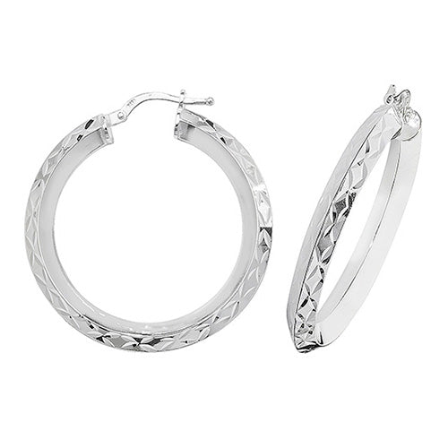 SILVER 25MM DIA CUT HOOP EARRINGS