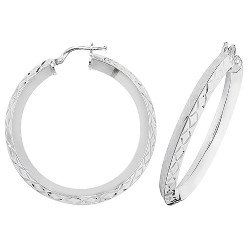 SILVER 30MM DIA CUT HOOP EARRINGS