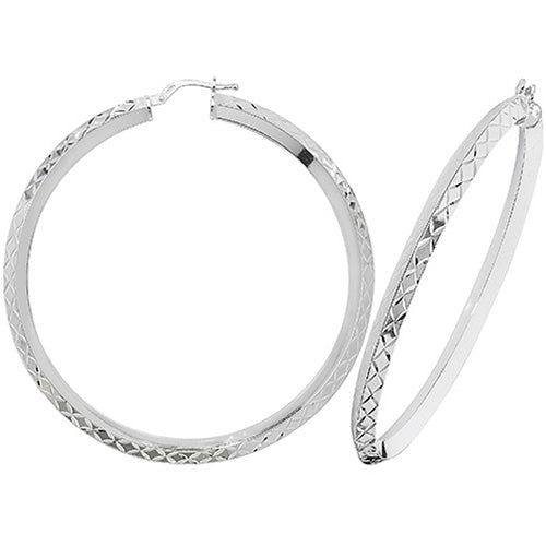 SILVER 50MM DIA CUT HOOP EARRINGS