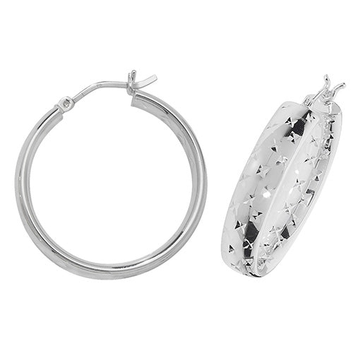 SILVER 25 MM DIA CUT HOOP EARRINGS