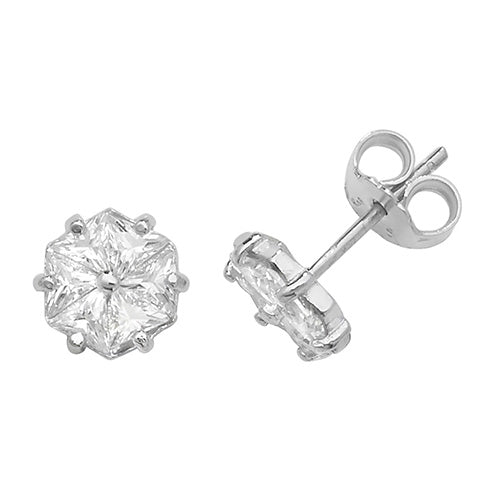 SILVER HEXAGONAL CZ STUD EARRINGS